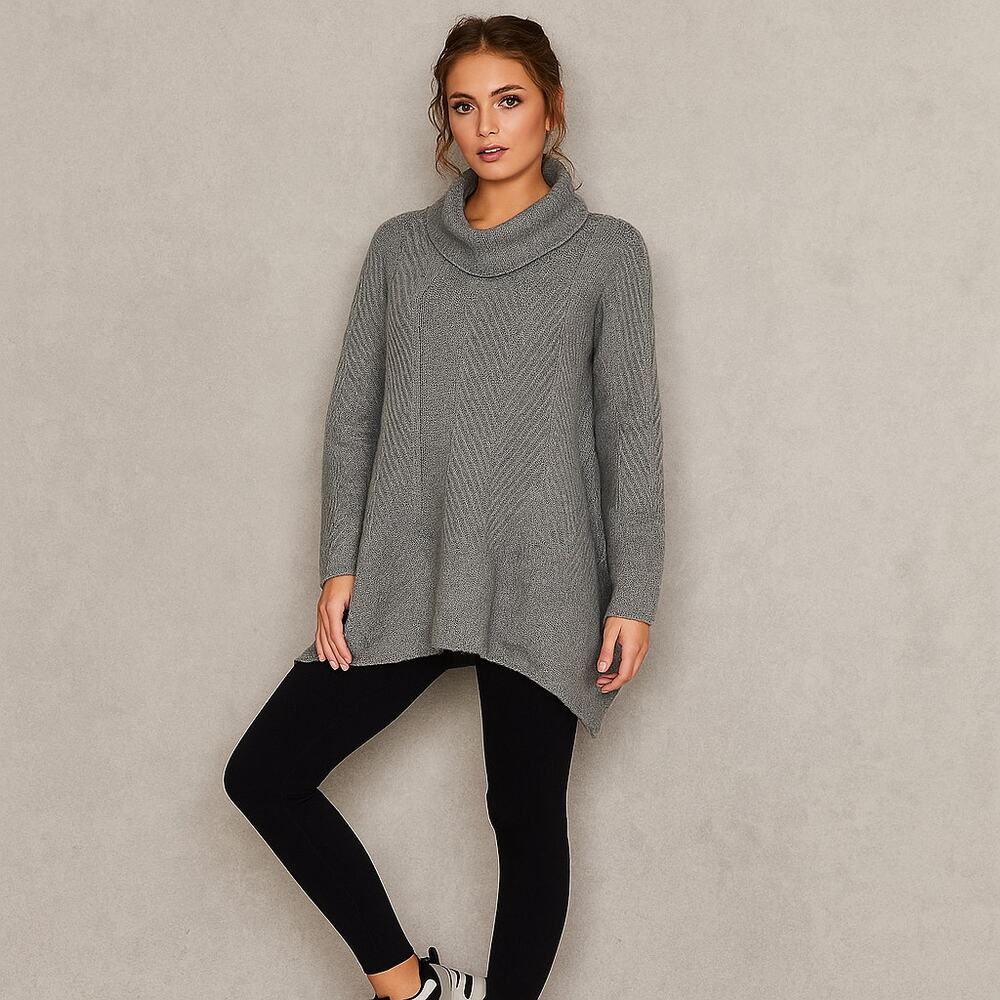 Jeanne Pierre cowlneck‎ dipped hem oversized knit sweater size L